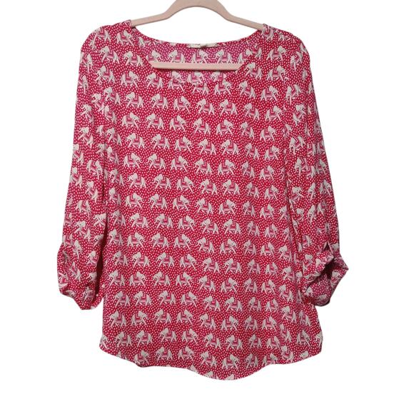 41 Hawthorn Women's Sz L Pink Elephant Novelty Print Roll Tab 3/4 Sleeve Shirt - Picture 1 of 5